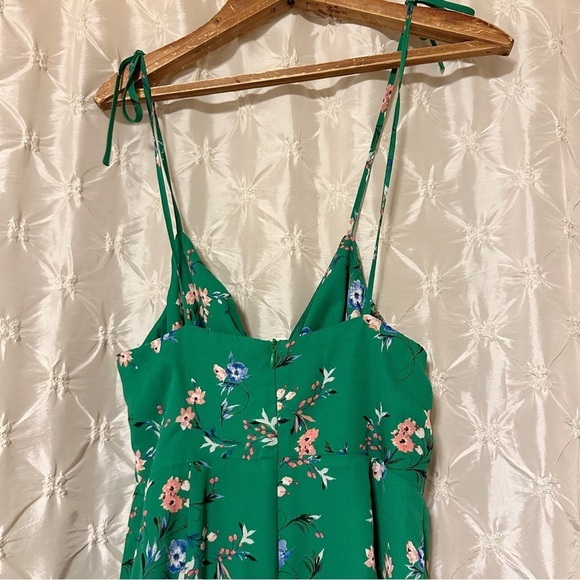 Lulu’s Blossom On Green Floral Print Tie-Strap Skater Dress Mini - Picture 5 of 14